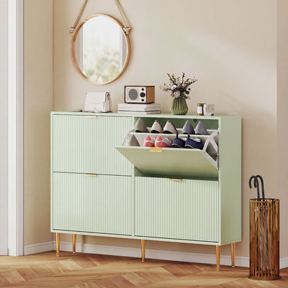 HOMCOM Elegant Four-Drawer Shoe Cabinet - Light Green
