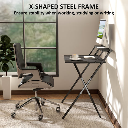HOMCOM 70 cm Folding Computer Desk with Monitor Shelf - Black