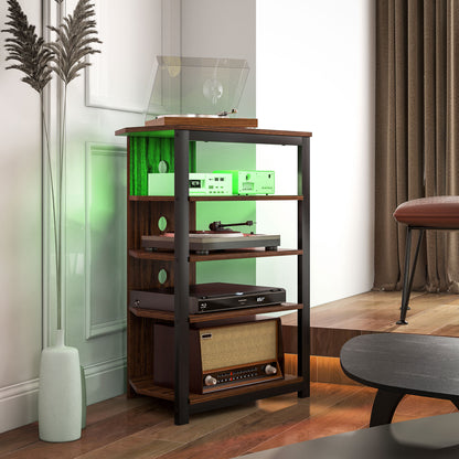 HOMCOM 4-Tier Corner TV Stand with Storage, LED Lights, Cable Management, Small Entertainment Centre for TVs up to 29", for Living Room, Bedroom, Brown Wood Effect