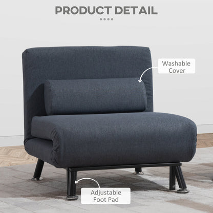 HOMCOM Single Sofa Chair Bed, Linen Fabric 3-in-1 Convertible Sleeper Chair with 5-Position Adjustable Backrest, 75cm Wide Seat, Pillow for Living Room, Bedroom, Black