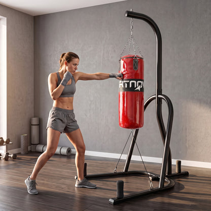 SPORTNOW Punching Bag with Stand for Adults, Freestanding Boxing Stand with Heavy Bag and Weight Plate Storage, Red