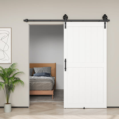HOMCOM 213.4cm Sliding Barn Door Kit, Sliding Door with Track, Hardware, Upgraded Rollers and Floor Guide, Handle, White