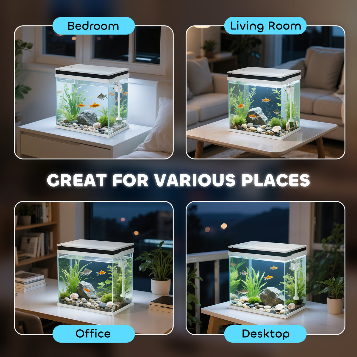 PawHut 26L Glass Fish Tank With Filter System, LED Lights, Water Pump, White