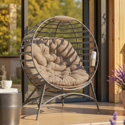 Outsunny Egg Chair with Cushion & Side Pocket - Sand