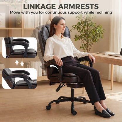 HOMCOM Executive Home Office Chair Reclining Function Footrest Computer Desk Chair High Back, Brown
