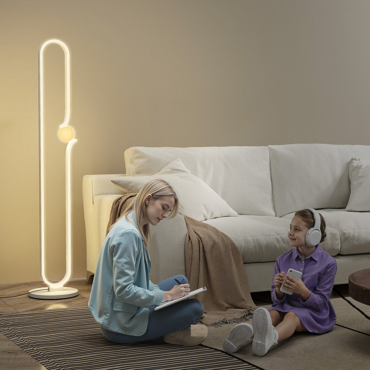 HOMCOM LED Floor Lamp, Dimmable Floor Standing Lamp with Glass Night Light, Foot Switch for Living Room, Bedroom, Office, White