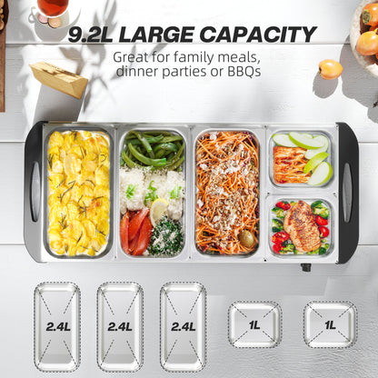 HOMCOM 5 Tray Electric Food Warmer Buffet Server with Warming Plate, Cool Touch Handles, Adjustable Temperature, 300W, 3 x 2.4L and 2 x 1L Pans