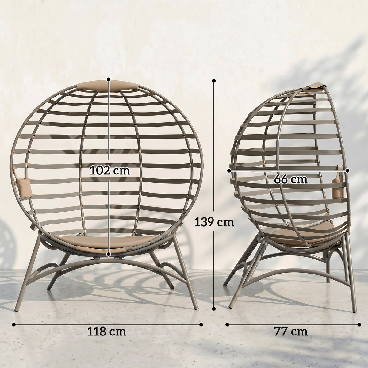 Outsunny Egg Chair with Cushion & Side Pocket - Sand