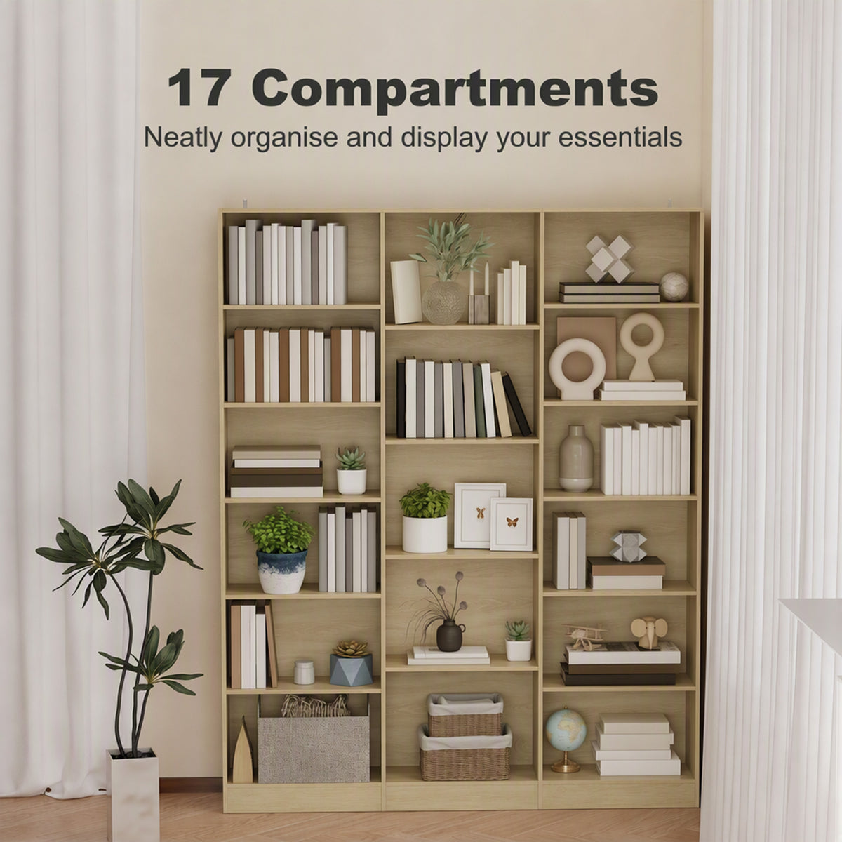 HOMCOM Bookcase with Open Storage, 6-Tier Bookshelf with Anti-Tipping Hardware, Oak