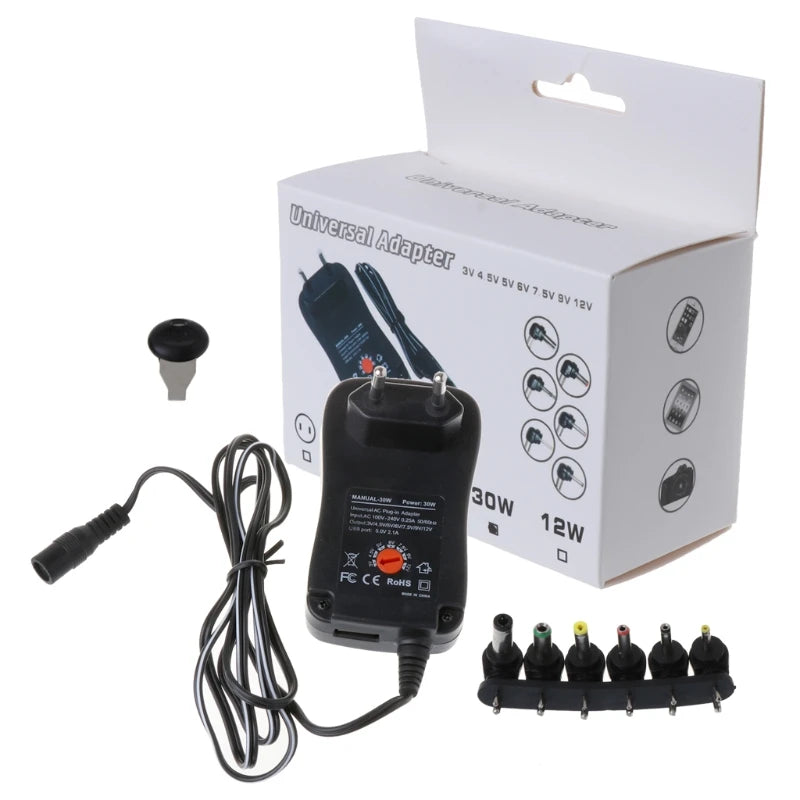 30W Universal AC/DC Adapter Adjustable Power Supply Adaptor Charger 3V 4.5V 5V 6V 7.5V 9V 12V 2.1A For LED Light Bulb Strip CCTV