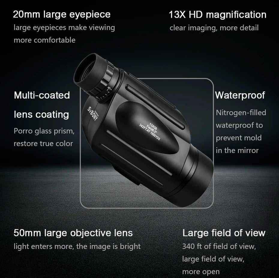 Svbony Telescope SV49 13x50 Monocular Powerful,Professional Monoculars,Waterproof,camping Equipment,for travel and hunting