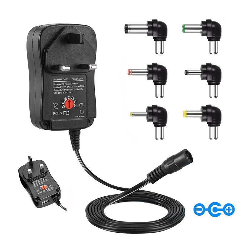 30W Universal AC/DC Adapter Adjustable Power Supply Adaptor Charger 3V 4.5V 5V 6V 7.5V 9V 12V 2.1A For LED Light Bulb Strip CCTV
