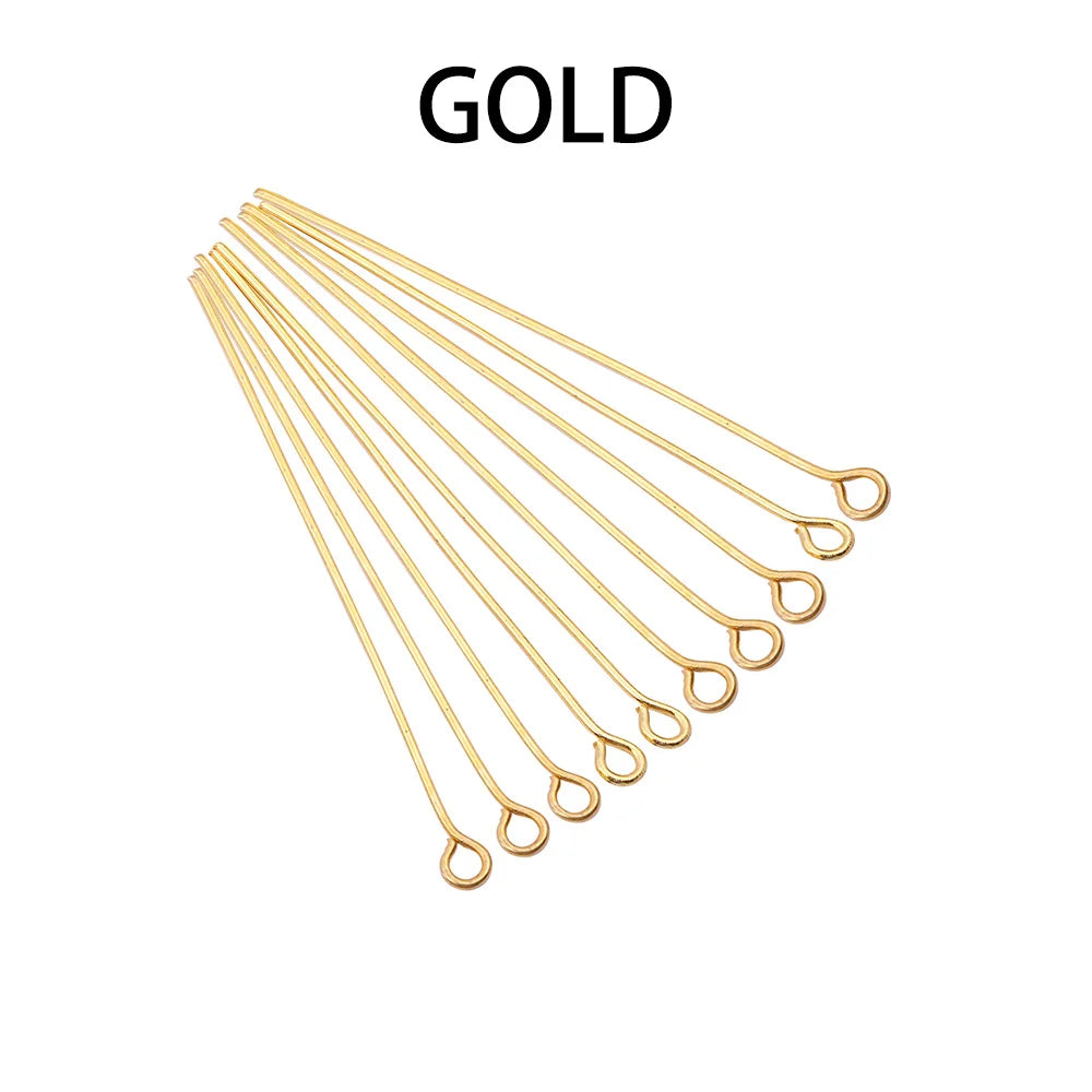 100-200Pcs/Lot 10-70mm Heads Eye Flat Head Pin Gold Plated Ball Head Pins for Jewelry Findings Making Accessories Supplies