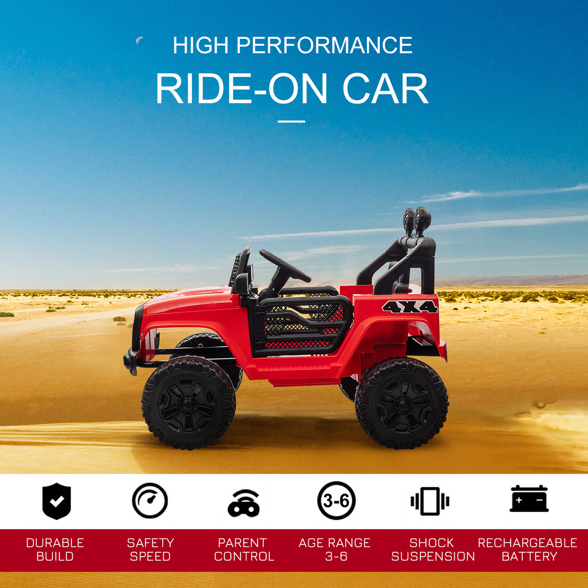 HOMCOM Kids Ride On Car, 12V Electric Cars for Kids with Parental Remote Control, 2 Motors, 4-Wheel Suspension, LED Lights, Horn, 3-5km/h, Battery Powered Ride On Toy for 3-6 Years Old Red