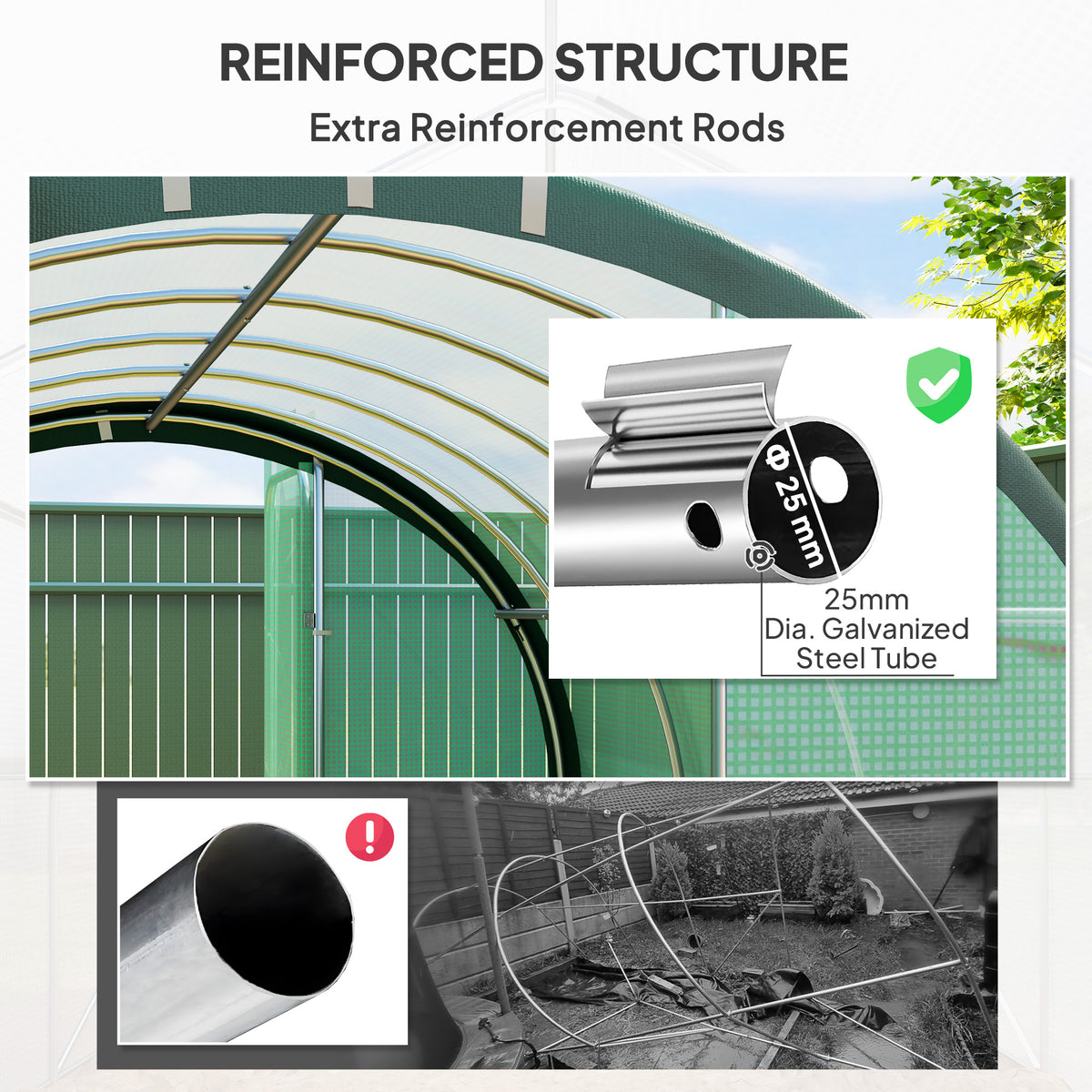 Outsunny 3 x 2 m Polytunnel Greenhouse, with Reinforced PE Cover, Windows and Doors - Green