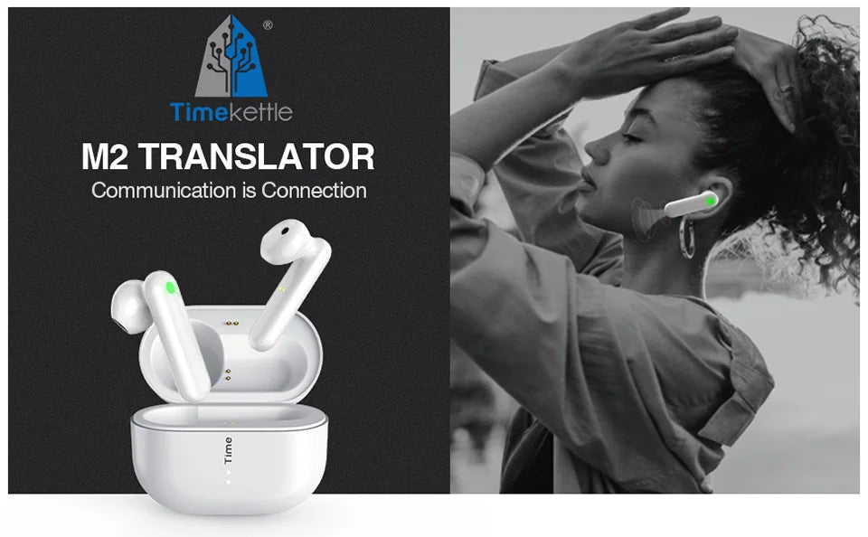Originl TimeKettle M2 Simultaneous Translator Headset Business Interpretation Earphone Travel Gift Language Translation Earbuds