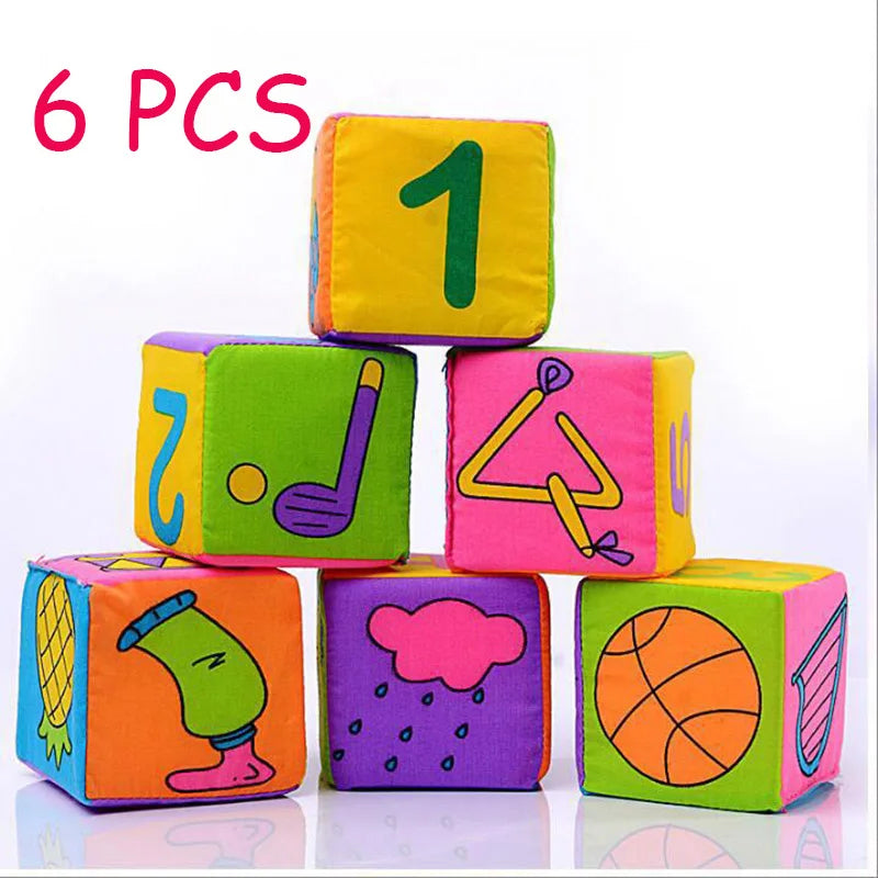 6PCS Cloth Building Blocks Baby Infant Soft Plush Doll Kids Sensory Educational Toys for Children Building Cube Construction Set