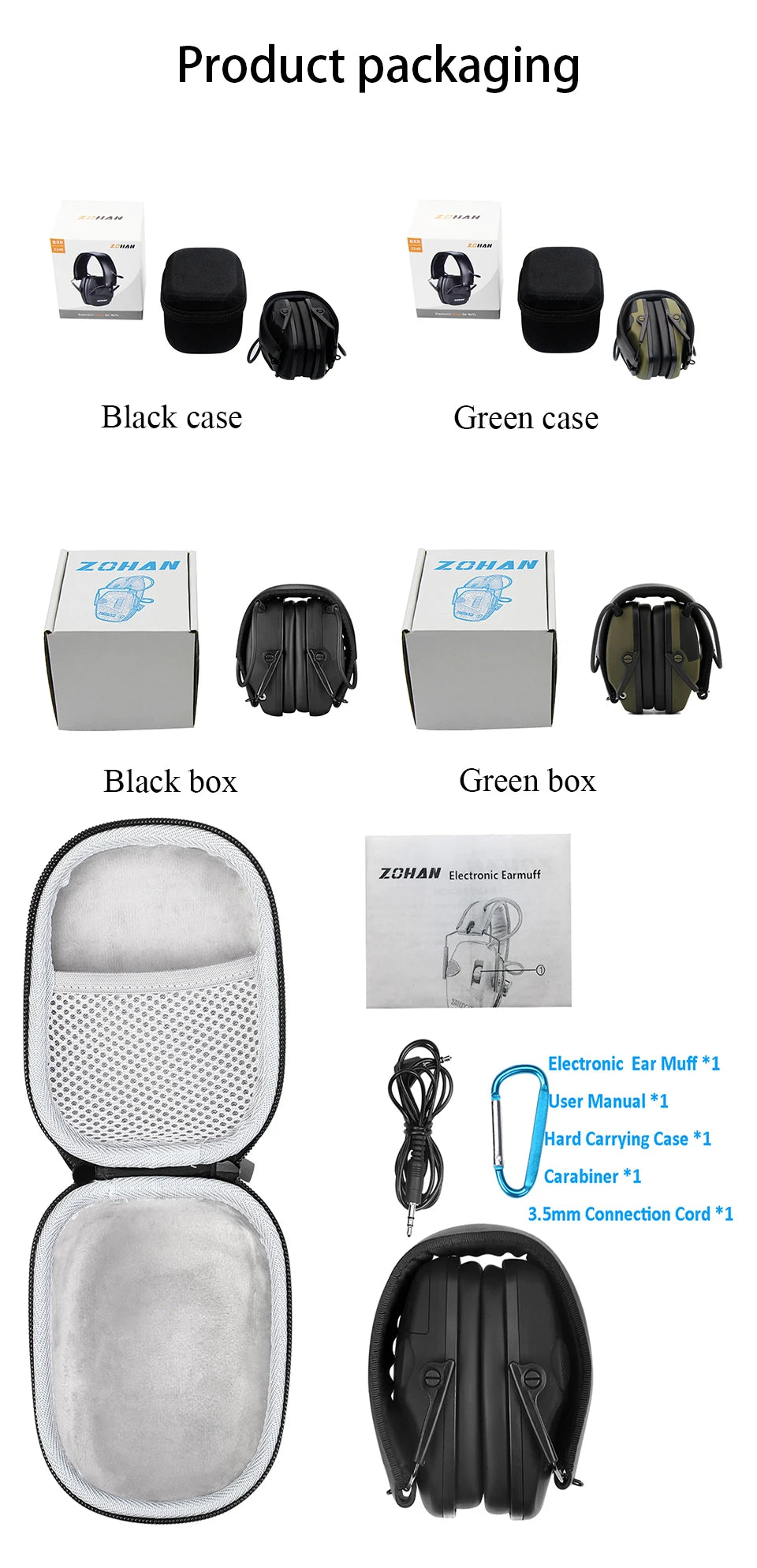 ZOHAN Electronic Shooting Ear Protection Sound Amplification Anti-noise Earmuffs Professional Hunting Ear Defender Outdoor Sport