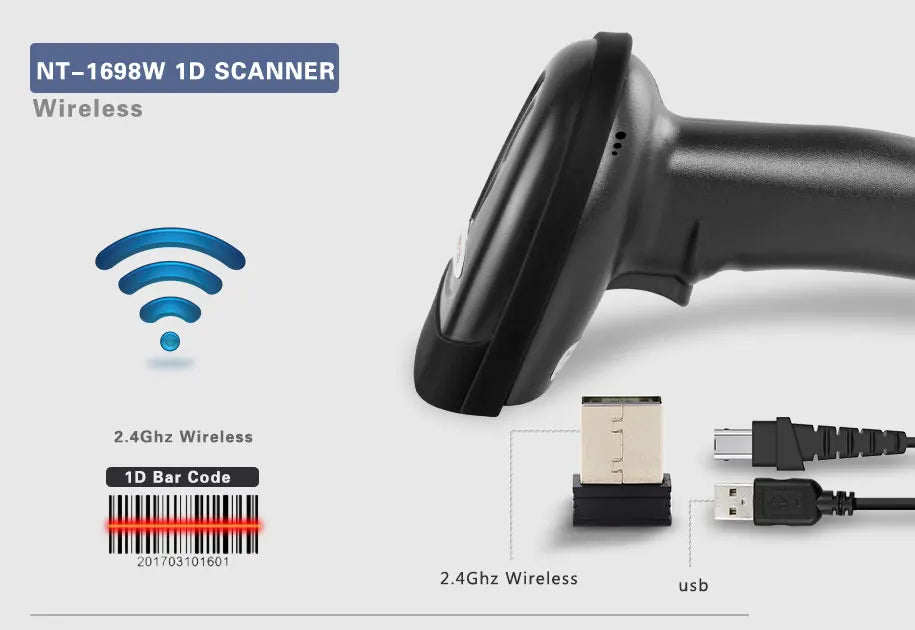 NETUM NT-1698W Handheld Wirelress Barcode Scanner AND NT-1228BL Bluetooth 1D/2D QR Bar Code Reader PDF417 for IOS Android IPAD