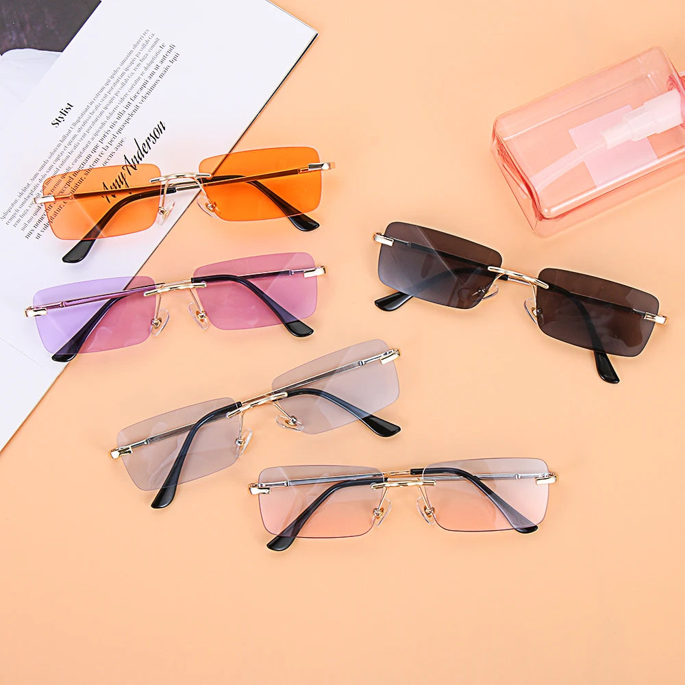 Traveling Style Mountaineering Sunglasses For men Women UV400 Shades Rectangle Rimless Eyeglasses Gradient Colors Eyewear