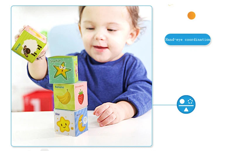 6PCS Cloth Building Blocks Baby Infant Soft Plush Doll Kids Sensory Educational Toys for Children Building Cube Construction Set