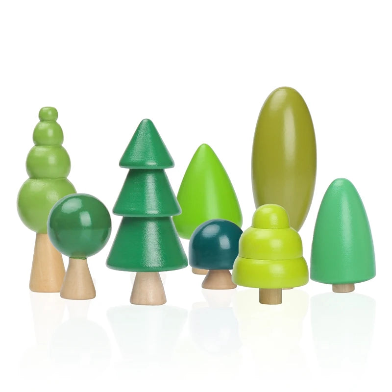 Wooden Forest Tree Building Blocks Montessori Simulation Green Tree Toy Children Room Decoration Desktop Furnishings Kids Gift