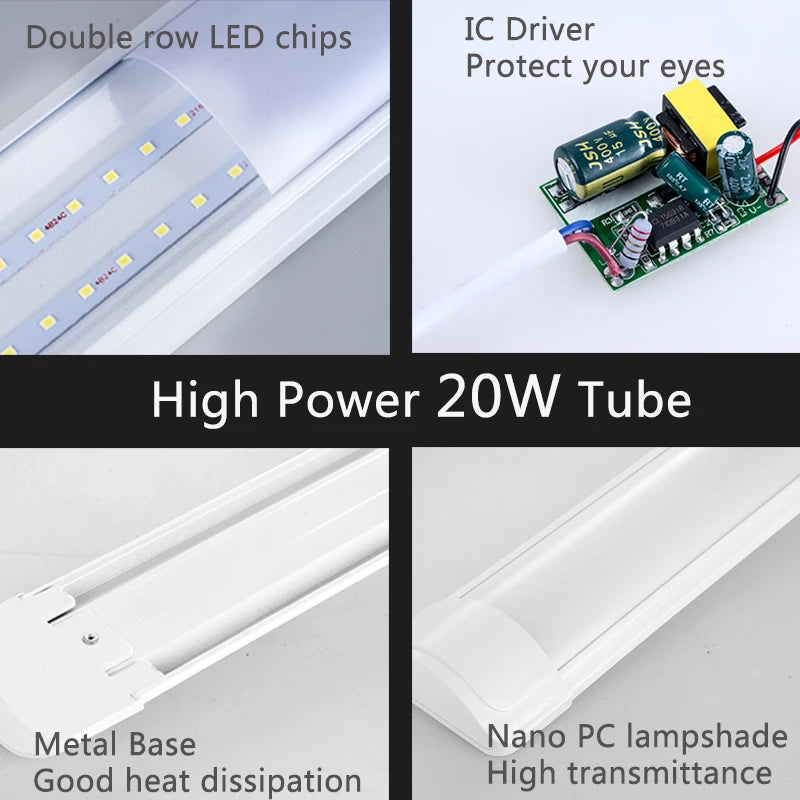 Led Lights Tube Home Lighting Kitchen Bedroom Garage Fixture t5/t8 Ceiling Linear Lamp Strip 220V Closet Cabinets 90/120cm Tube