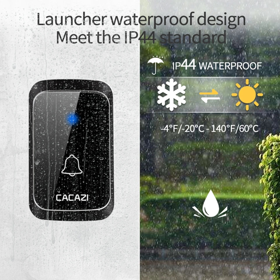 CACAZ Smart Home Waterproof Wireless Doorbell For Outdoor 4 Levels Volume 80DB 60 Chimes Home Calling Bell US EU UK AU Plug
