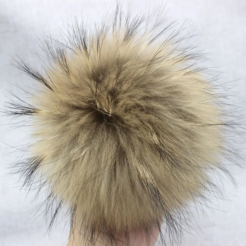 Big Fluffy Real Fur Fox Pompoms With Button DIY Raccoon Fur Pom Poms Balls Natural Fur Pompon For Scarves Hats Caps Accessories