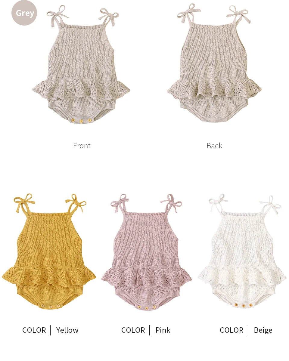 Baby Bodysuit Cute Newborn Girl Outfits Clothes Tops Fashion Summer Toddler Infant Strap Jumpsuit Solid Knitted Kids Onesie 0-2Y