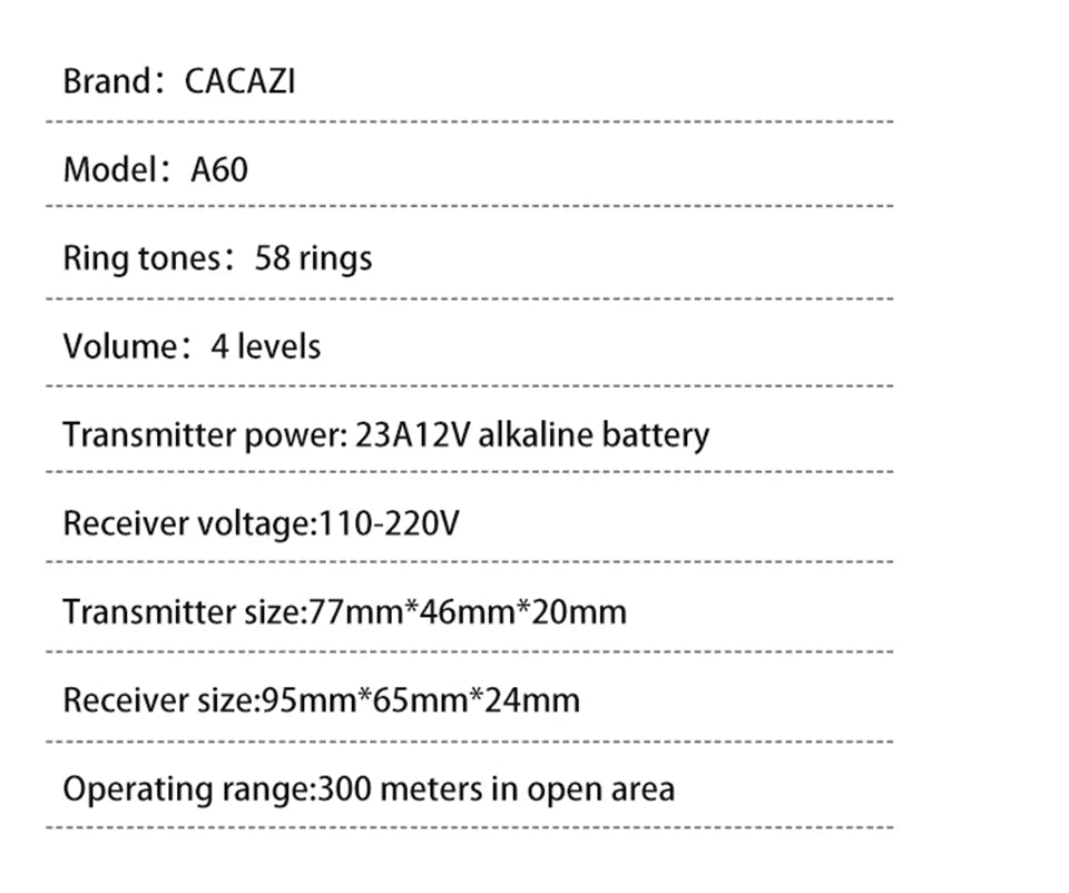 CACAZ Smart Home Waterproof Wireless Doorbell For Outdoor 4 Levels Volume 80DB 60 Chimes Home Calling Bell US EU UK AU Plug