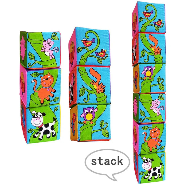 6PCS Cloth Building Blocks Baby Infant Soft Plush Doll Kids Sensory Educational Toys for Children Building Cube Construction Set