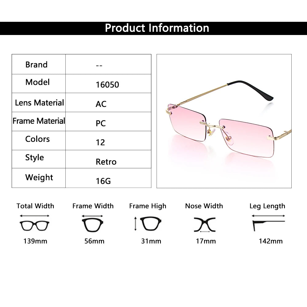 Traveling Style Mountaineering Sunglasses For men Women UV400 Shades Rectangle Rimless Eyeglasses Gradient Colors Eyewear