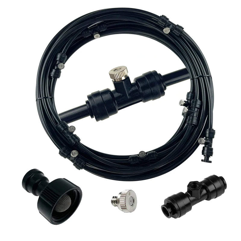 Water Misting Cooling System Kit Summer Sprinkler Brass Nozzle Outdoor Garden Greenhouse Park Plants Spray Hose
