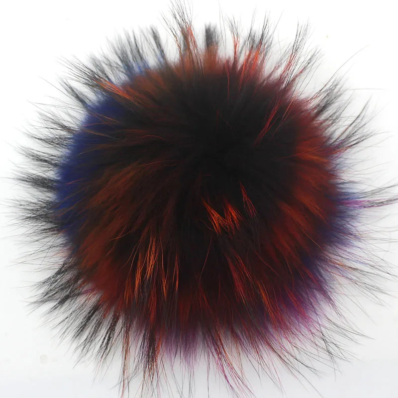 Big Fluffy Real Fur Fox Pompoms With Button DIY Raccoon Fur Pom Poms Balls Natural Fur Pompon For Scarves Hats Caps Accessories