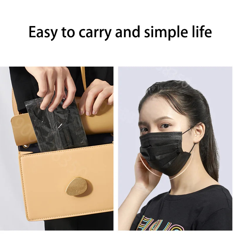 10/50/100/200/500pcs Mask Disposable Separate Package Black Face Masks Independent Packaging 3 Layer Ply safe Protective mask