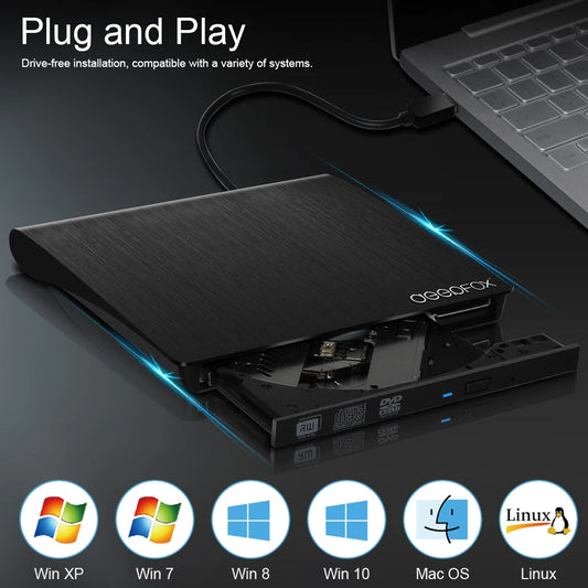 Deepfox USB 3.0 Slim External DVD RW CD Writer Drive Burner Reader Player Optical Drives For Laptop PC Dvd Burner Dvd Portatil