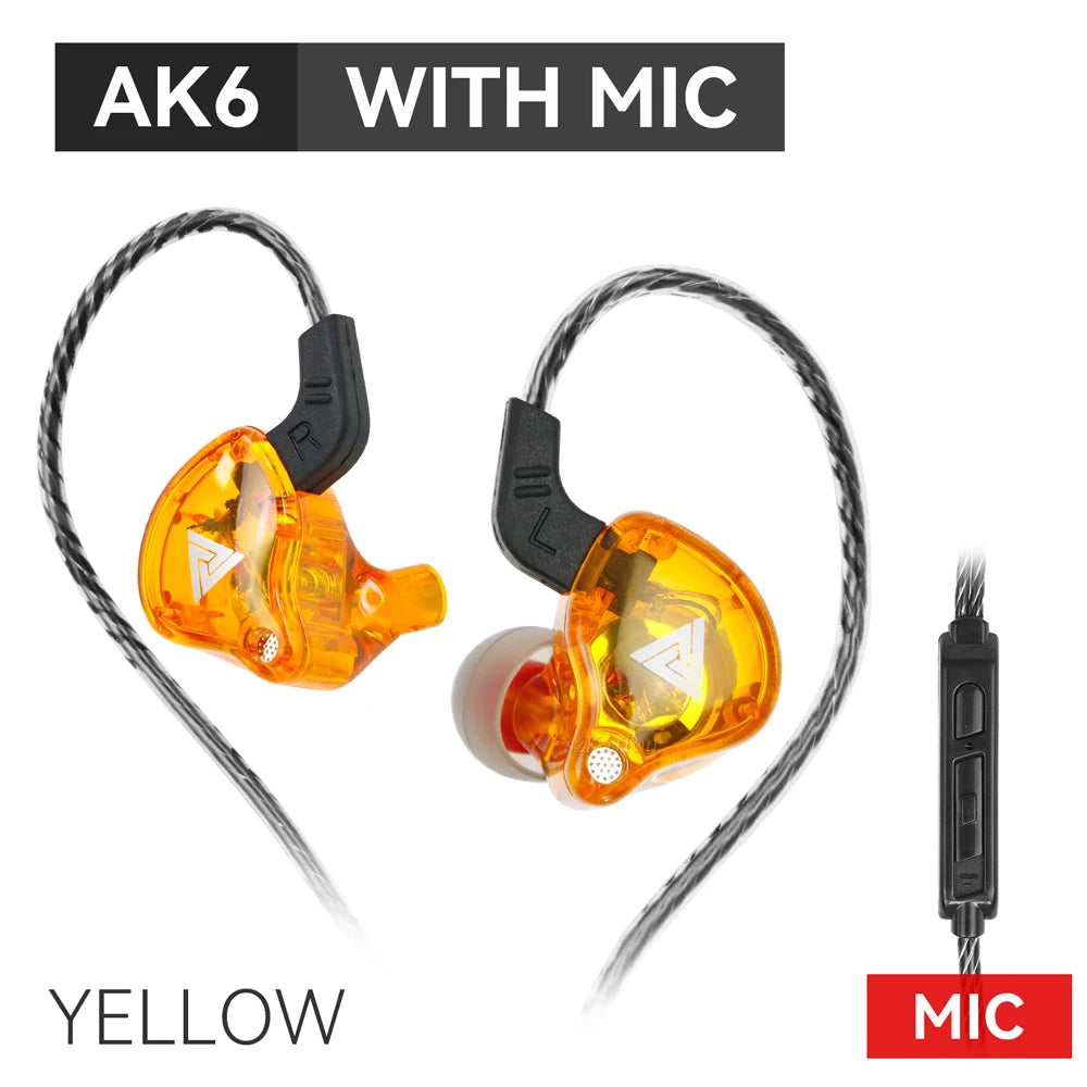 QKZ AK6 3.5mm Wired Headphones Copper Driver Stereo HiFi Earphone Bass Earbuds Music Running Sport Headsets Games Earphones