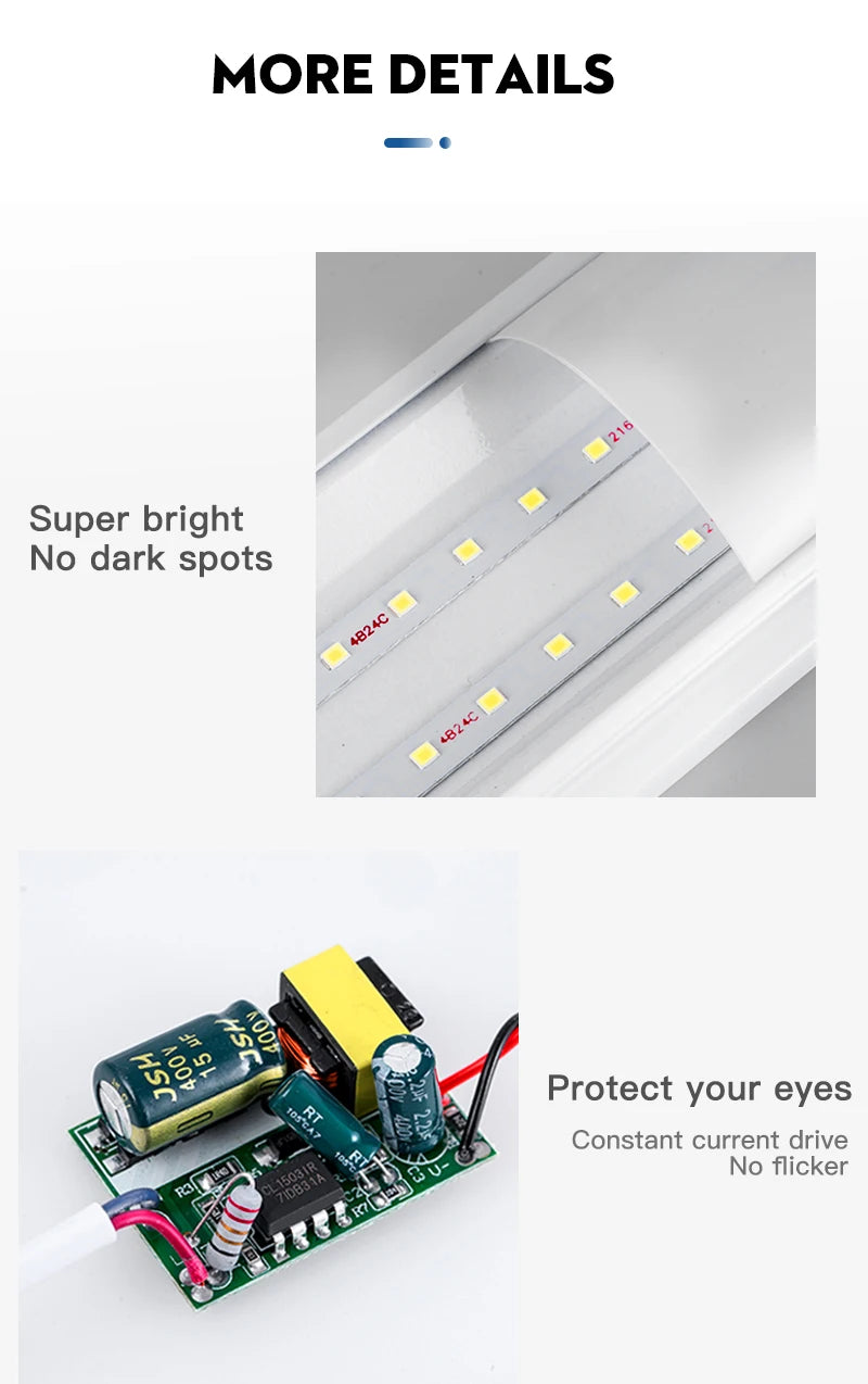 Led Lights Tube Home Lighting Kitchen Bedroom Garage Fixture t5/t8 Ceiling Linear Lamp Strip 220V Closet Cabinets 90/120cm Tube