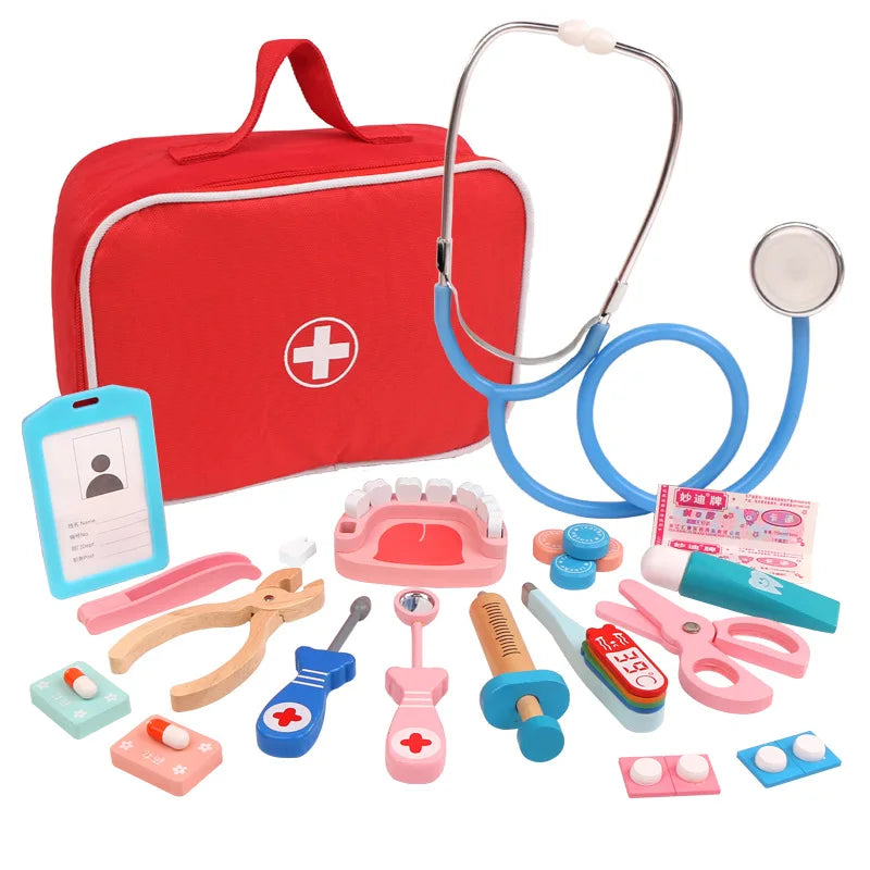 Wooden Pretend Play Doctor Educationa Toys for Children Kid Medical Simulation Medicine Chest Set for Kids Interest