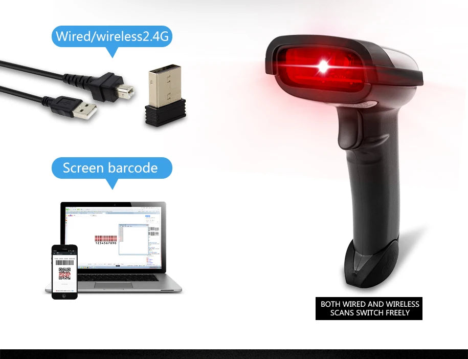 NETUM NT-1698W Handheld Wirelress Barcode Scanner AND NT-1228BL Bluetooth 1D/2D QR Bar Code Reader PDF417 for IOS Android IPAD