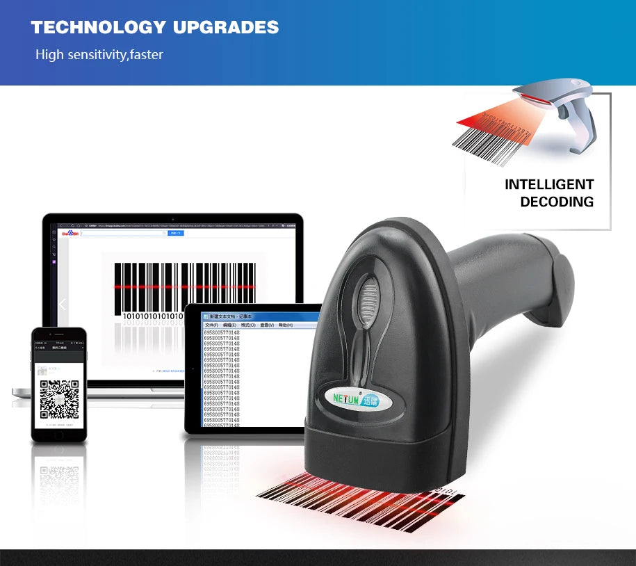 NETUM NT-1698W Handheld Wirelress Barcode Scanner AND NT-1228BL Bluetooth 1D/2D QR Bar Code Reader PDF417 for IOS Android IPAD