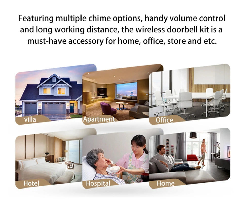 CACAZ Smart Home Waterproof Wireless Doorbell For Outdoor 4 Levels Volume 80DB 60 Chimes Home Calling Bell US EU UK AU Plug
