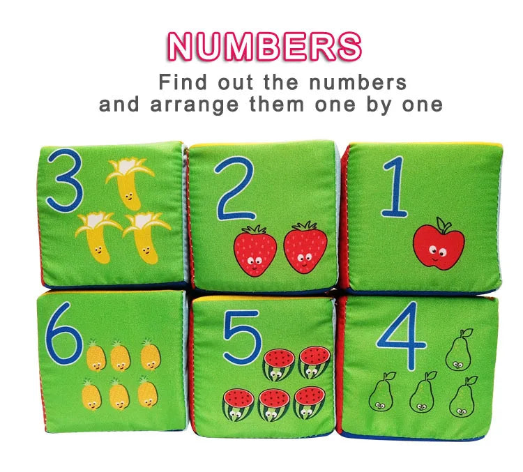 6PCS Cloth Building Blocks Baby Infant Soft Plush Doll Kids Sensory Educational Toys for Children Building Cube Construction Set