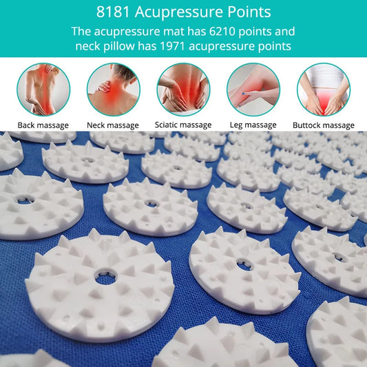 Acupressure Mat Sensi Massage Mat Pillow Set  applicator for Neck Foot Yoga Mat with Needle Back Cushion