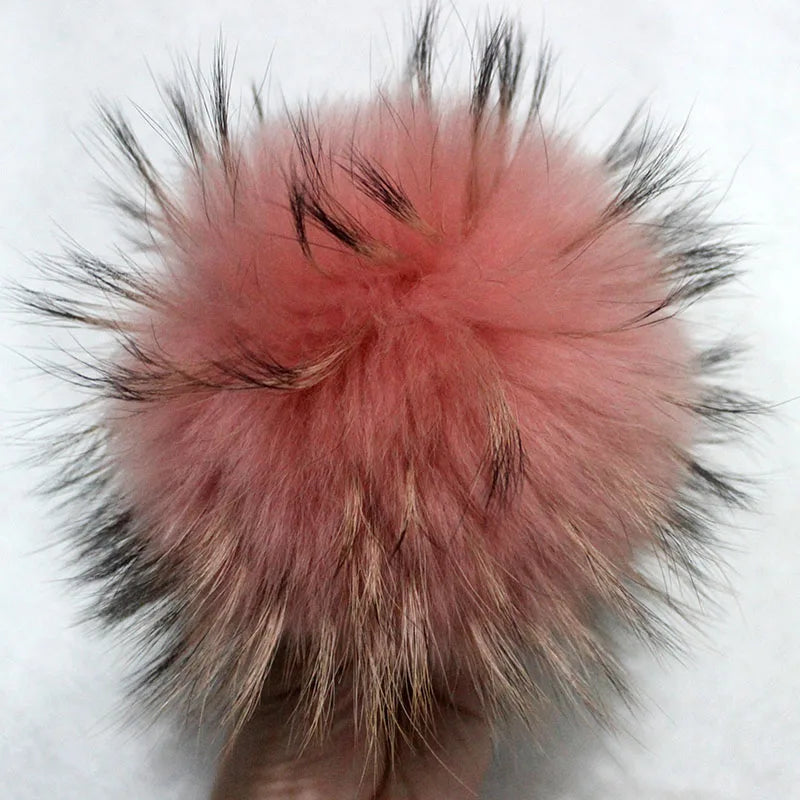 Big Fluffy Real Fur Fox Pompoms With Button DIY Raccoon Fur Pom Poms Balls Natural Fur Pompon For Scarves Hats Caps Accessories