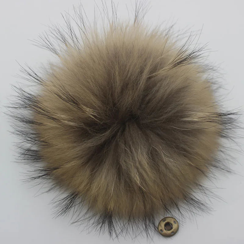 Big Fluffy Real Fur Fox Pompoms With Button DIY Raccoon Fur Pom Poms Balls Natural Fur Pompon For Scarves Hats Caps Accessories