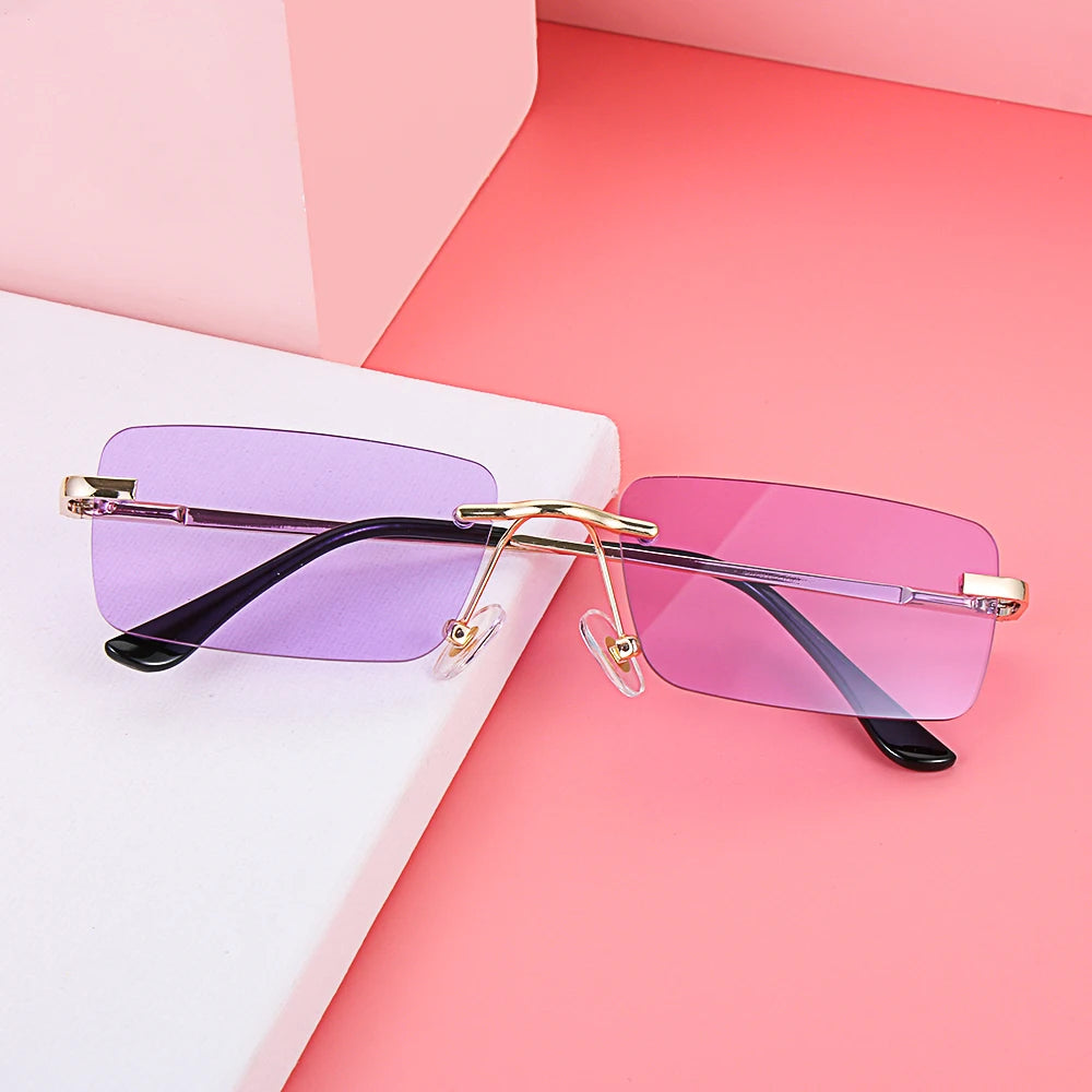 Traveling Style Mountaineering Sunglasses For men Women UV400 Shades Rectangle Rimless Eyeglasses Gradient Colors Eyewear