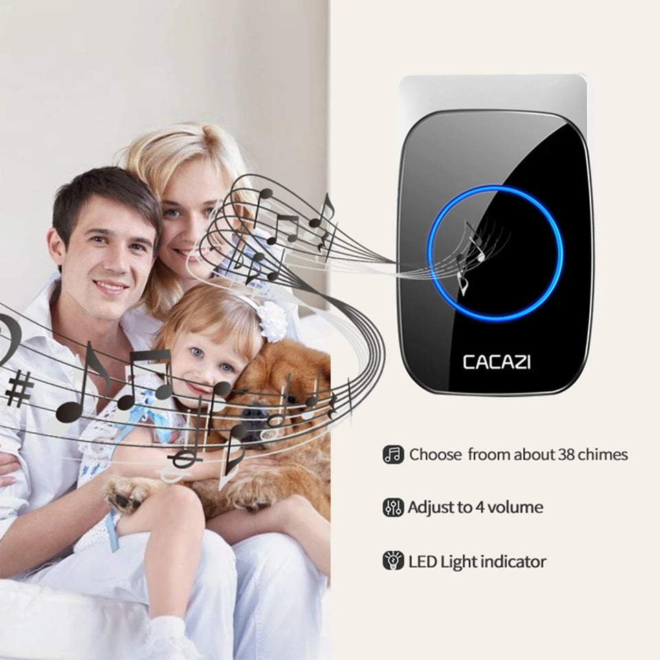 CACAZ Smart Home Waterproof Wireless Doorbell For Outdoor 4 Levels Volume 80DB 60 Chimes Home Calling Bell US EU UK AU Plug