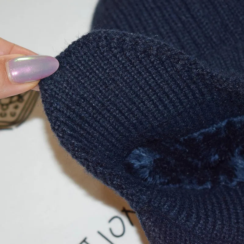 Unisex Stylish Add Fur Lined Warm Winter Hats With Brim Soft Beanie Cap For Men Women Classic Hat With Ear Knitted Hat